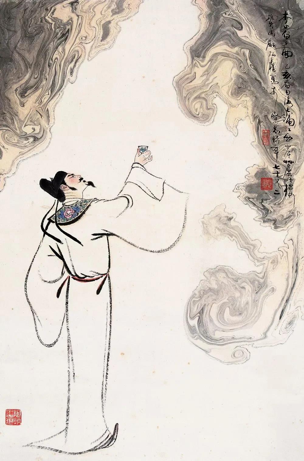 ▲“詩仙”李白勸自己喝酒：“舉杯邀明月，對飲成三人”。（圖片來源：三聯(lián)生活周刊）